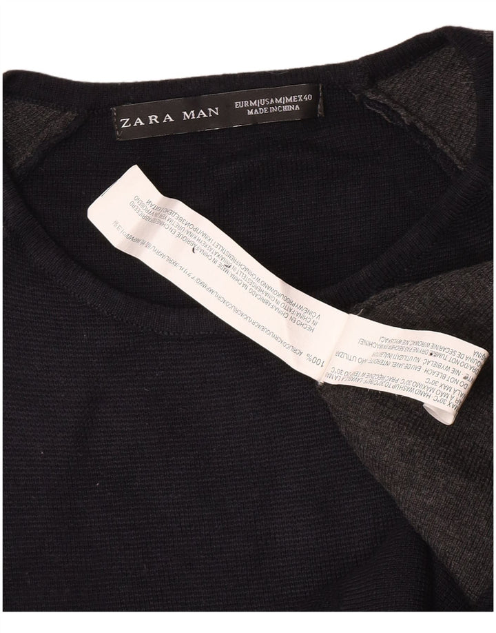 Zara Top masculino manga comprida médio azul marinho colorblock acrílico