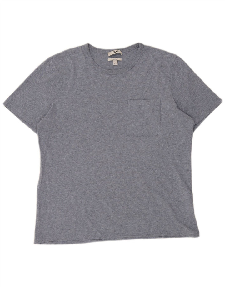 Cos Camiseta masculina regular de algodão manchado azul grande
