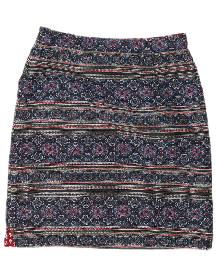 Mini saia feminina de material branco Reino Unido 10 poliéster geométrico azul pequeno W30