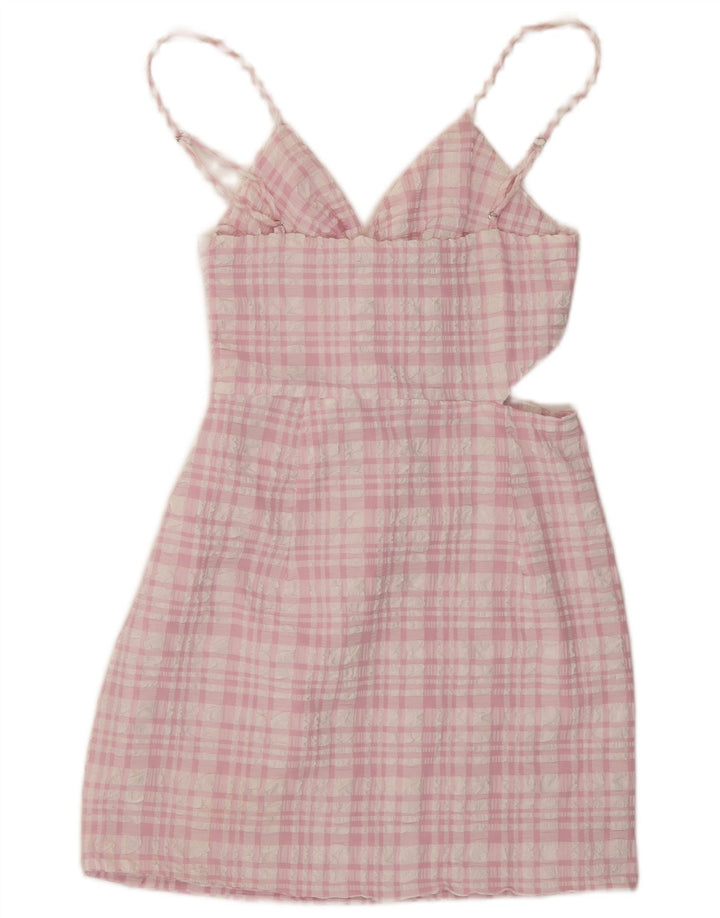 Vestido de verão feminino Zara com recorte UK 8 pequeno xadrez rosa