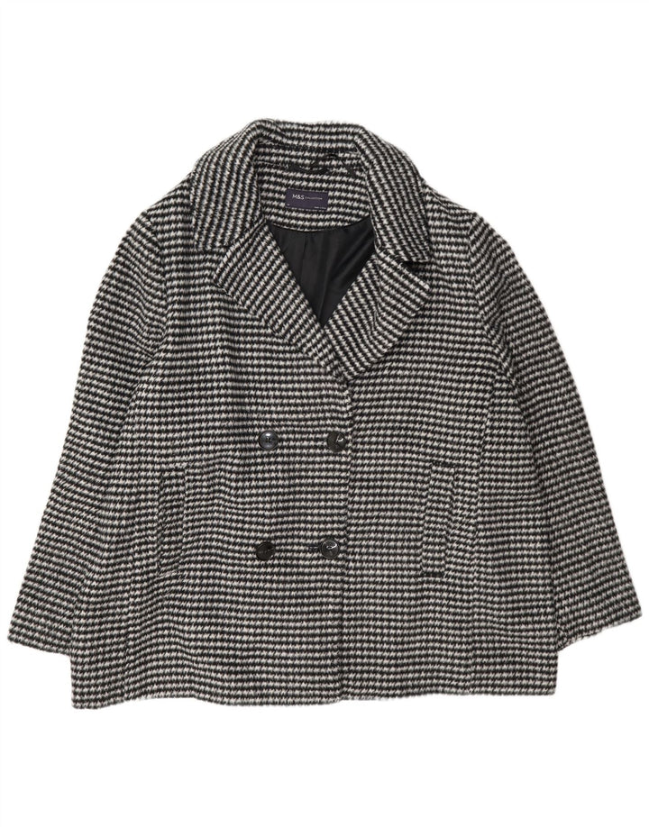 Casaco feminino Marks & Spencer Pea Coat UK 24 4XL preto houndstooth poliéster