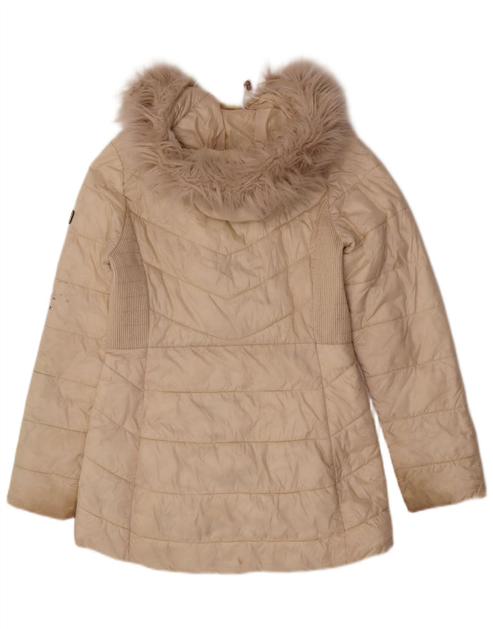Casaco acolchoado com capuz feminino Barbour UK 10 pequeno bege poliamida