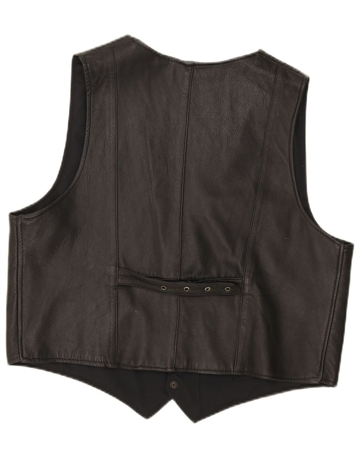 Colete de couro masculino vintage médio preto