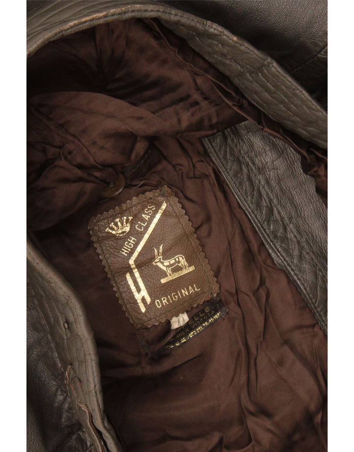 Jaqueta de couro militar masculina vintage IT 44 XS couro cinza