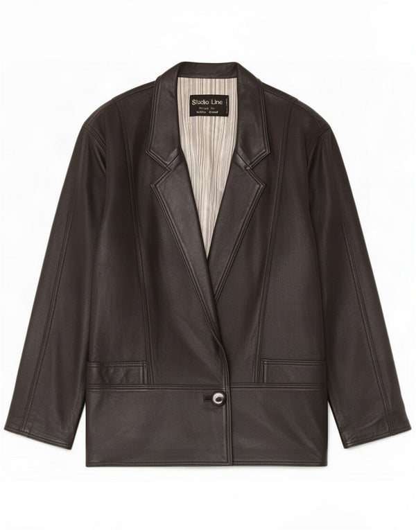 Jaqueta blazer feminina vintage de couro com 1 botão IT 40 pequena preta