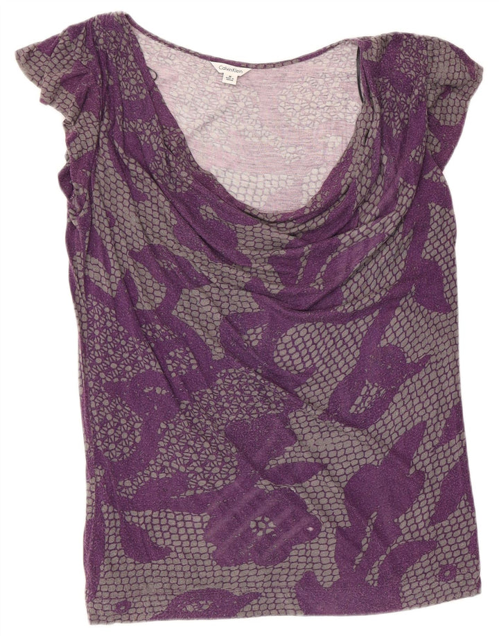 Blusa feminina CALVIN KLEIN UK 12 médio roxo floral rayon