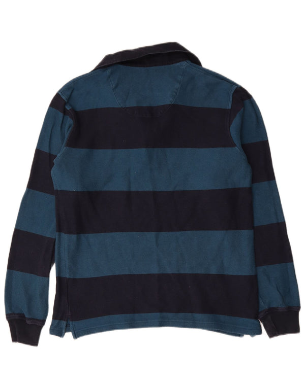 Camisa polo masculina de rugby de manga comprida Weird Fish algodão listrado azul médio