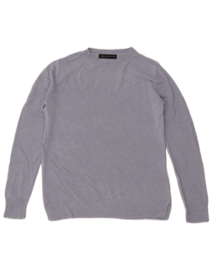 Suéter feminino Marks & Spencer com gola redonda grande, Reino Unido 10 pequeno azul