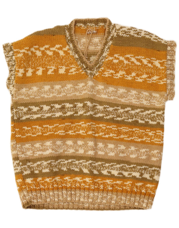 Suéter feminino vintage com decote em V UK 18 XL listrado multicolorido