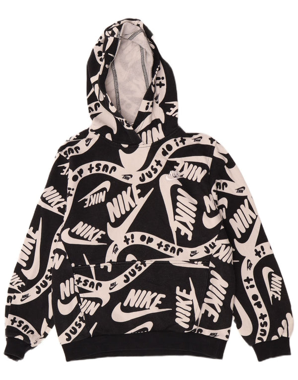 Nike Boys Graphic Regular Fit Hoodie Jumper 12-13 Years Large Black Cotton