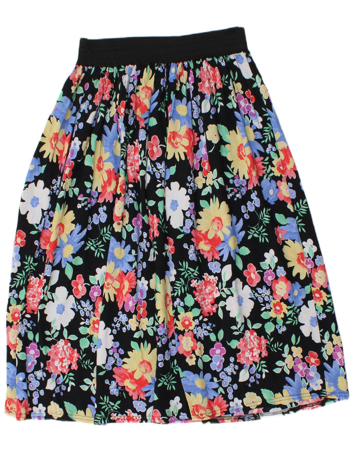 Saia midi feminina vintage W28 viscose floral preta média