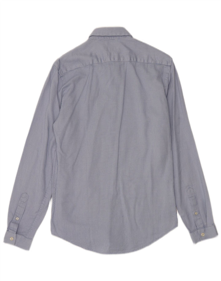 Camisa masculina Zara Slim Fit pequena algodão manchado azul