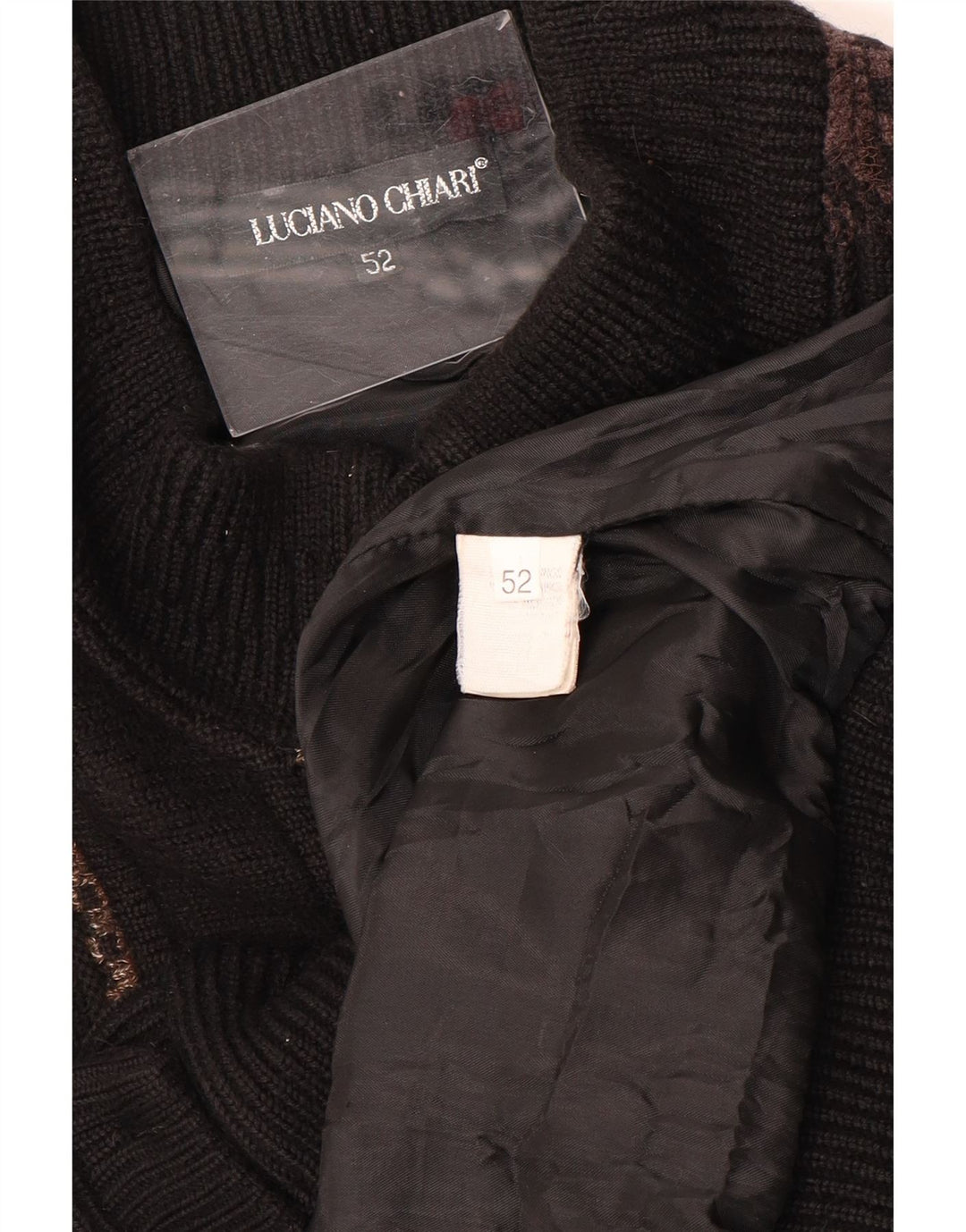 Suéter cardigã masculino LUCIANO CHIARI IT 52 grande lã geométrica preta