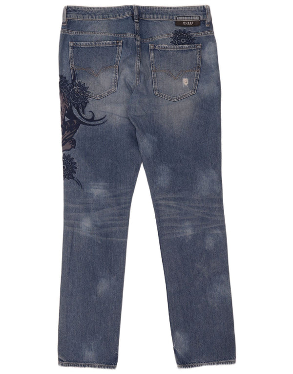 Guess Womens Angels Graphic Distressed Jeans Skinny W33 L33 Azul Poliéster
