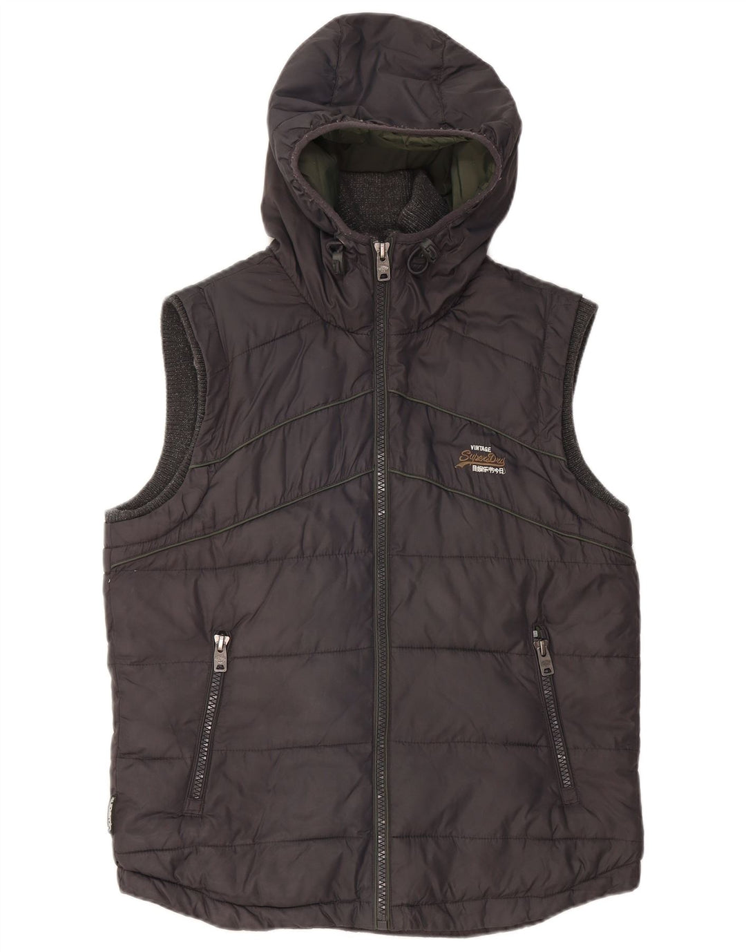Colete acolchoado com capuz masculino Superdry UK 38 nylon cinza médio