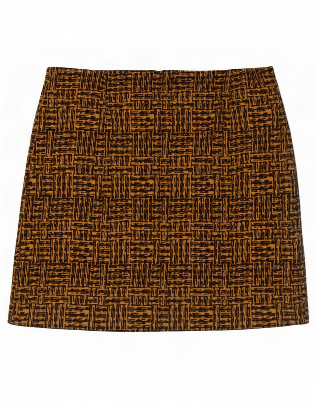 Minissaia feminina Marks & Spencer Reino Unido 14 grande W36 poliéster geométrico marrom