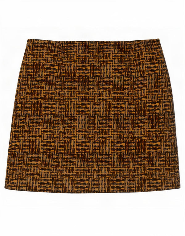 Minissaia feminina Marks & Spencer Reino Unido 14 grande W36 poliéster geométrico marrom