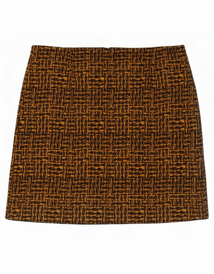 Minissaia feminina Marks & Spencer Reino Unido 14 grande W36 poliéster geométrico marrom