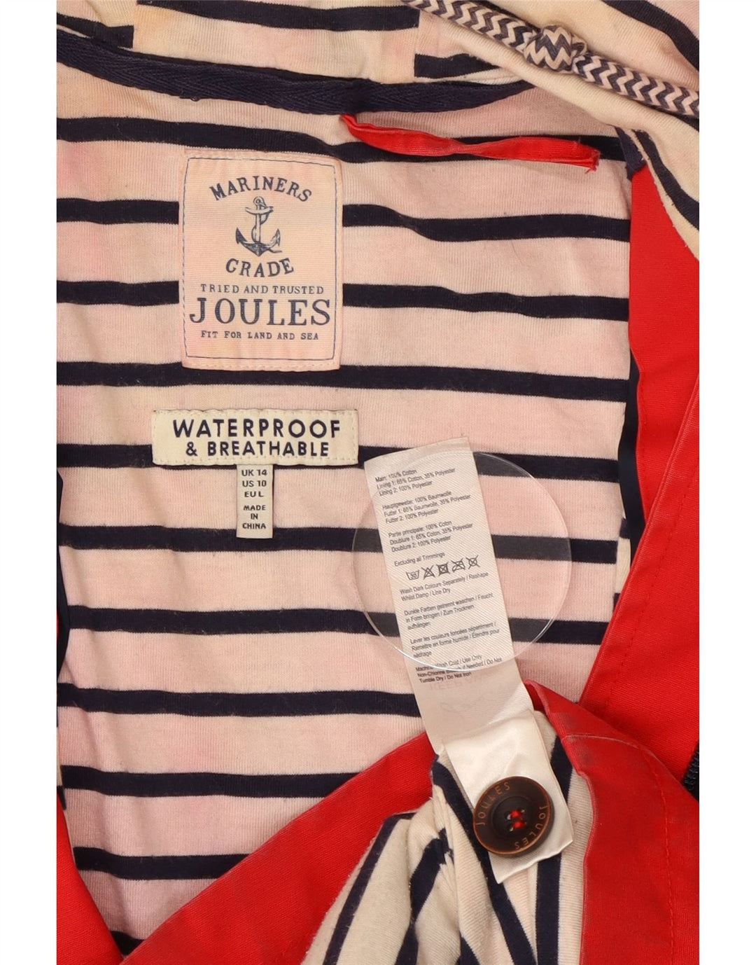 Jaqueta de chuva feminina Joules com capuz Reino Unido 14 grande algodão vermelho