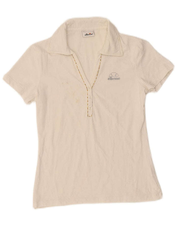 Camisa polo feminina ELLESSE UK 8 pequena algodão branco
