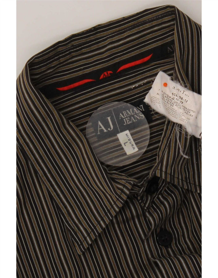 Camisa masculina Armani grande algodão listrado verde