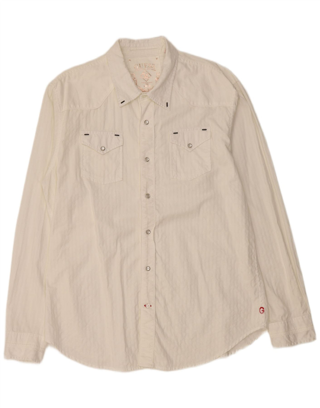 Camisa masculina GUESS XL listrada branca de algodão