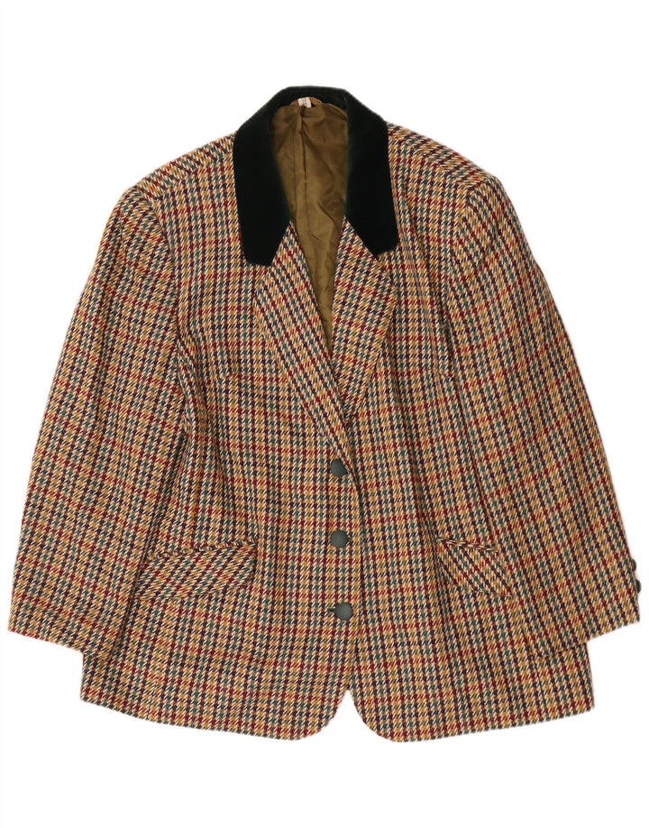 Jaqueta blazer feminina vintage com 3 botões Reino Unido 22 3XL Houndstooth multicolorido