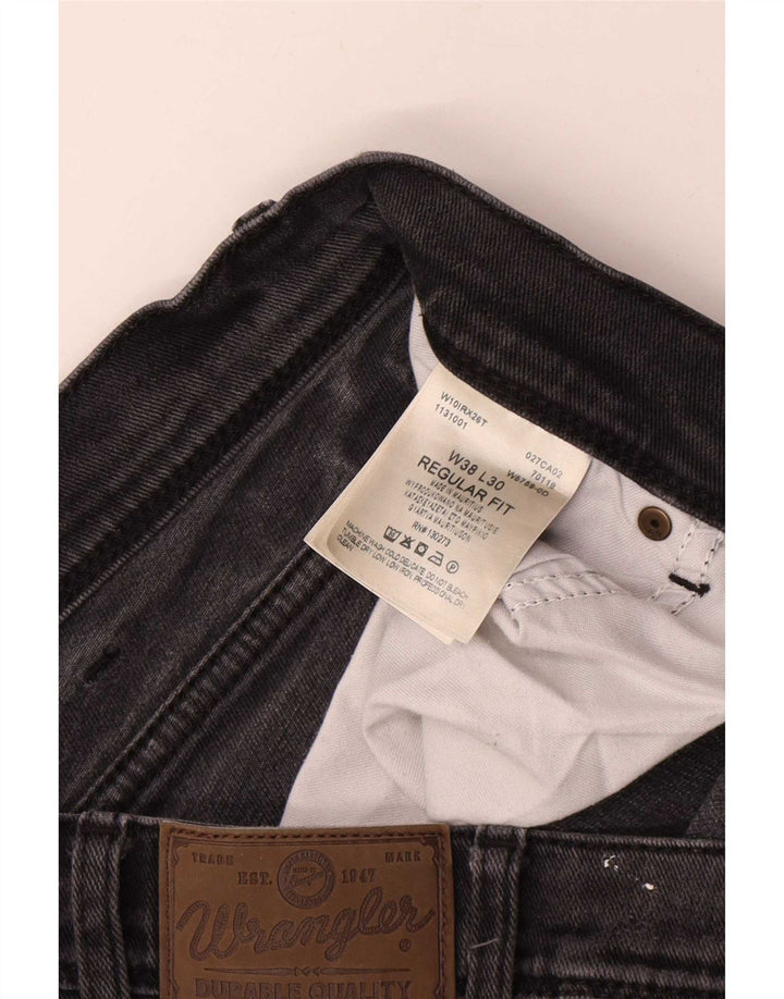 Wrangler Mens Regular Fit Straight Jeans W38 L30 Algodão Preto