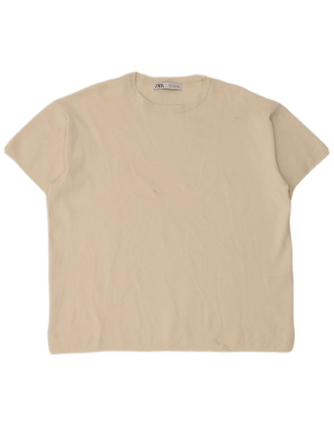 Zara camiseta feminina oversized top UK 14 médio off white viscose