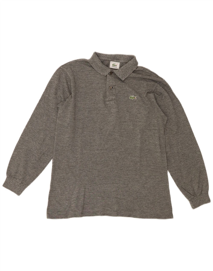 Camisa polo masculina de manga comprida Lacoste tamanho 4 algodão manchado cinza médio