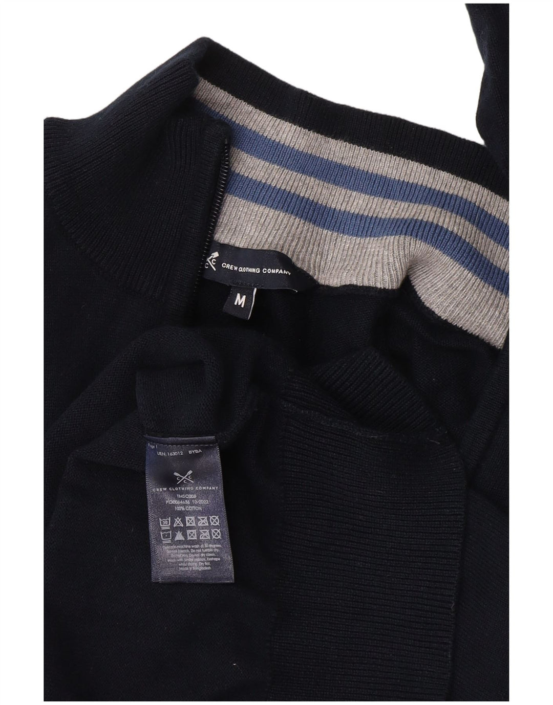 Suéter masculino Crew Clothing com zíper e gola alta de algodão azul marinho médio