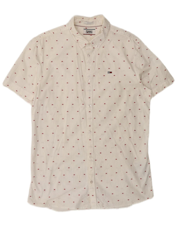 Tommy Hilfiger Camisa masculina de manga curta Slim Fit médio algodão branco
