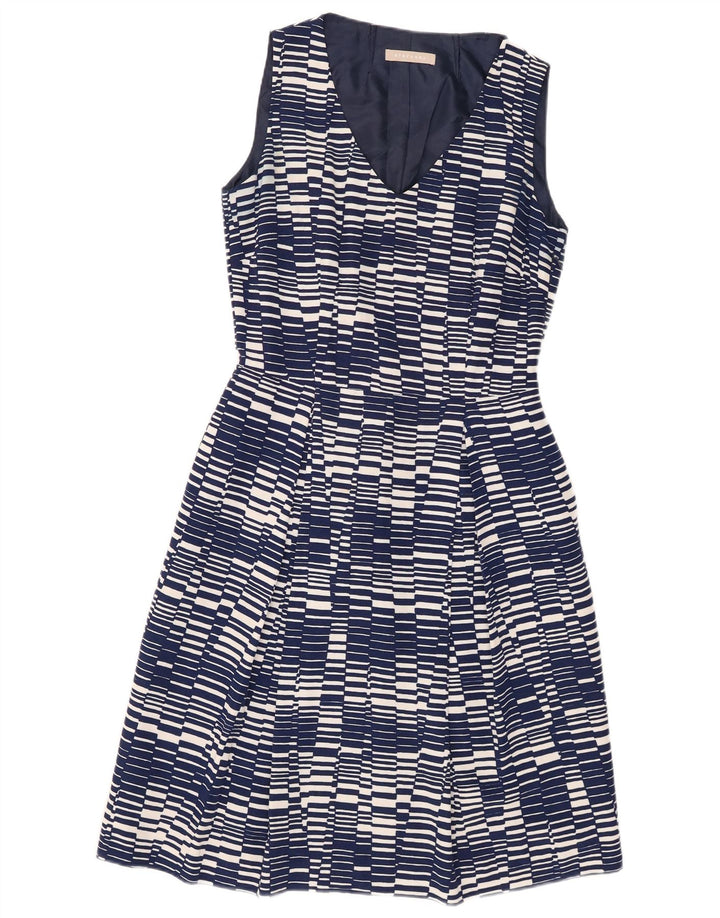 Stefanel vestido feminino sem mangas com bainha UE 38 médio azul marinho geométrico