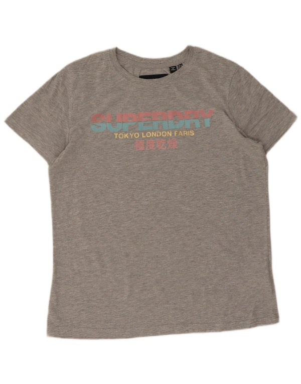 Camiseta feminina Superdry com estampa gráfica UK 14 grande algodão cinza