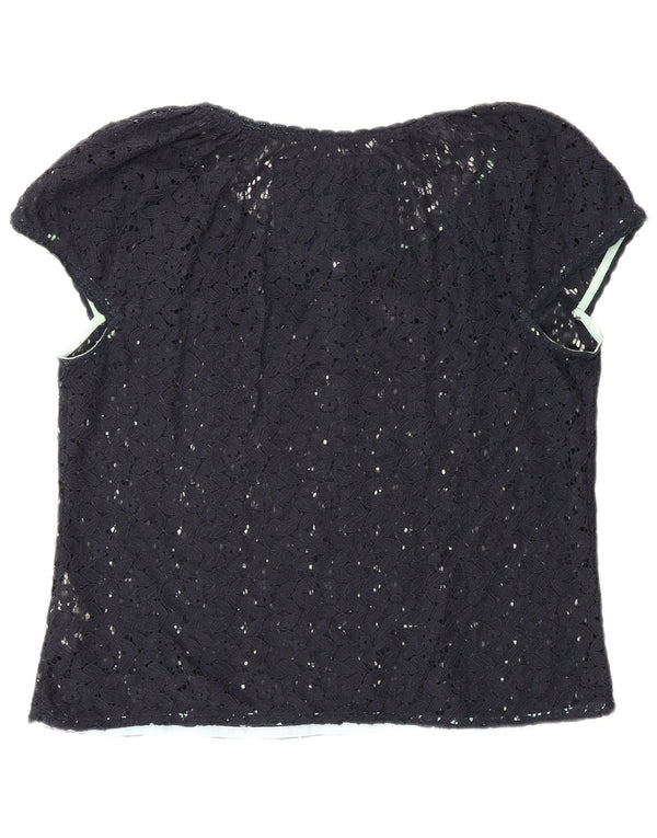 Blusa feminina Superdry de renda transparente Reino Unido 16 grande algodão azul marinho