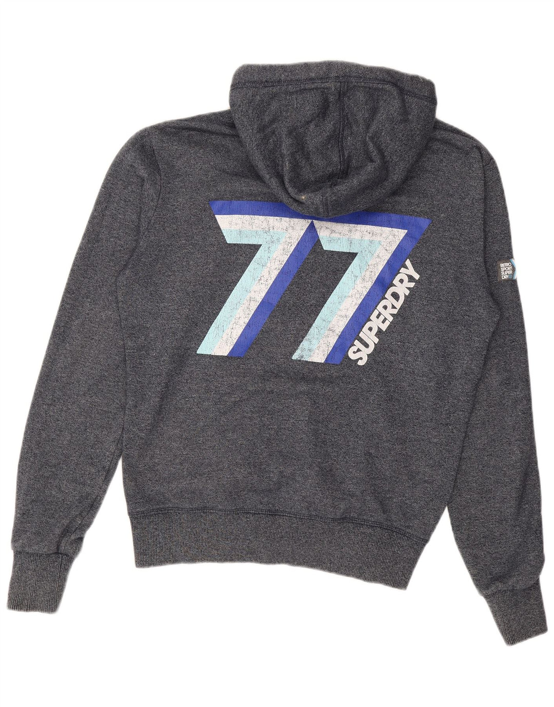 Suéter masculino SUPERDRY com capuz e zíper gráfico médio algodão azul marinho