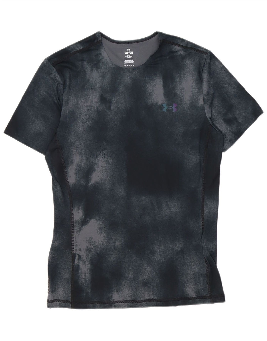 Under Armour Camiseta masculina justa pequena preta tie-dye poliéster