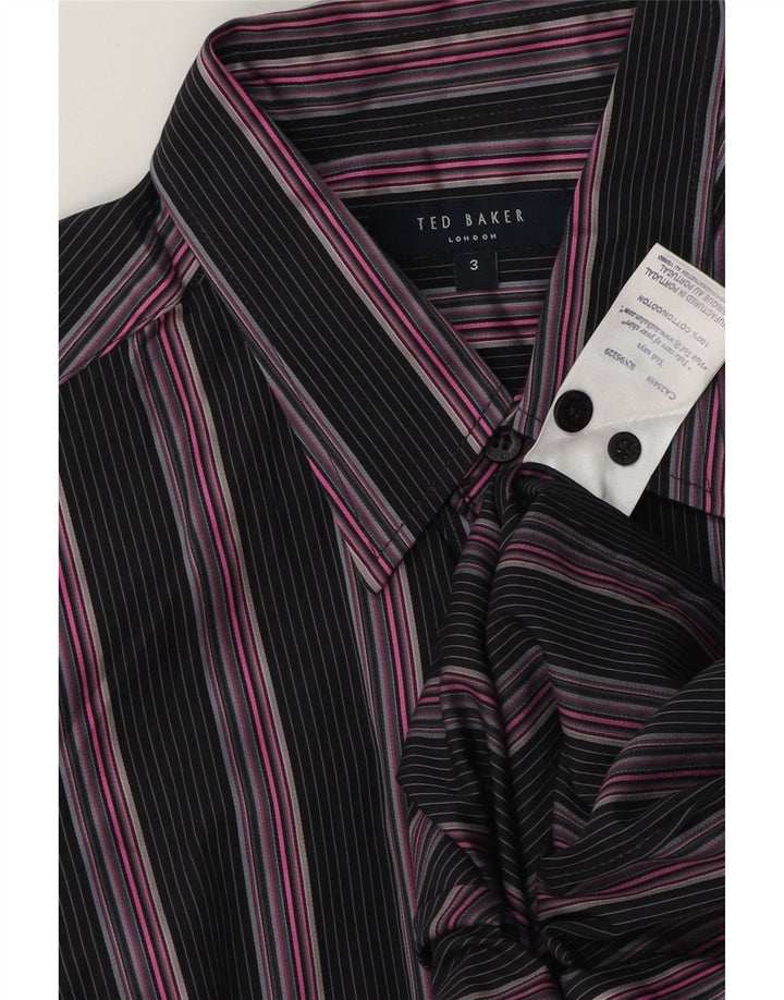 Camisa masculina TED BAKER tamanho 3 algodão listrado preto médio