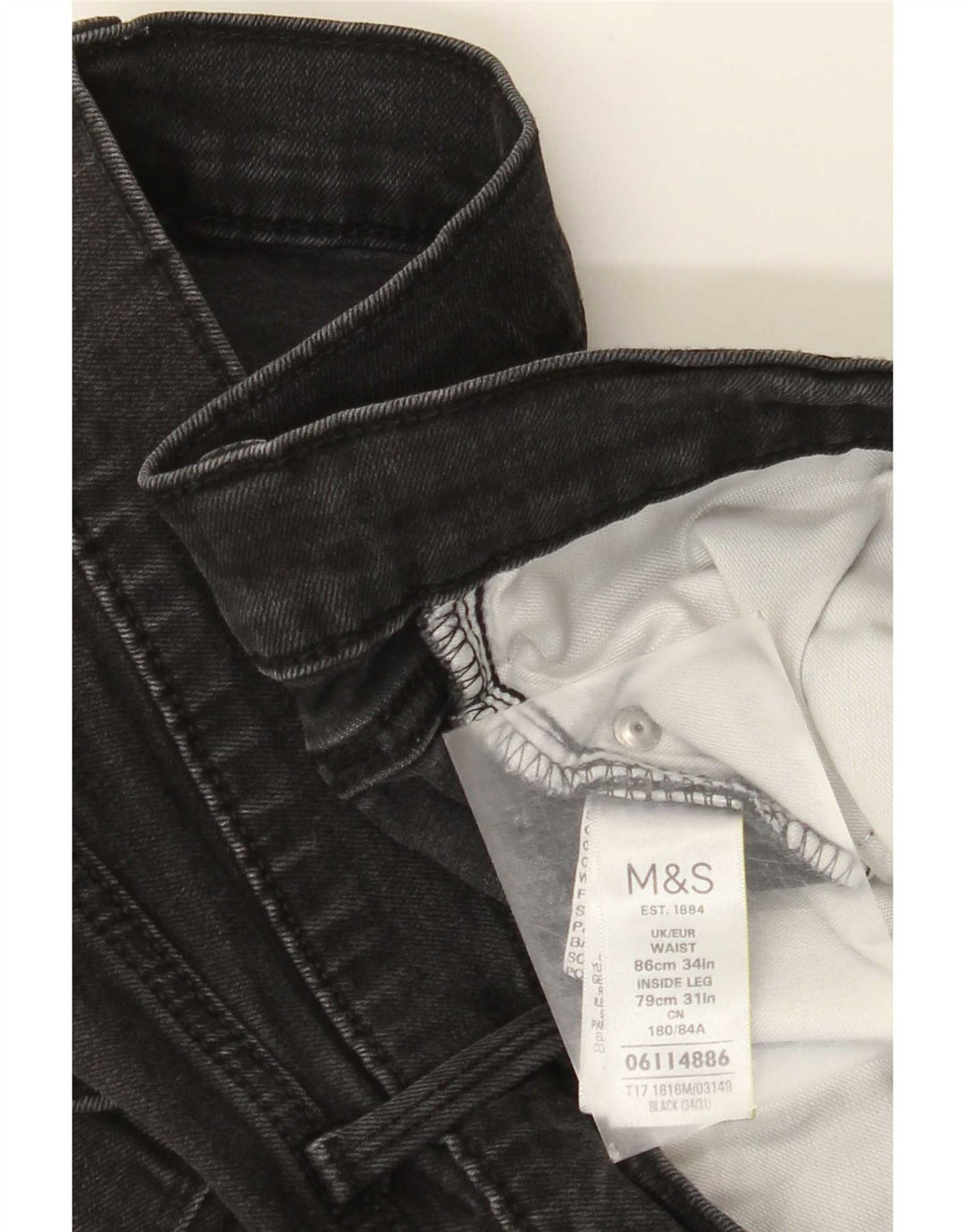 Jeans retos masculinos Marks & Spencer W34 L31 algodão preto