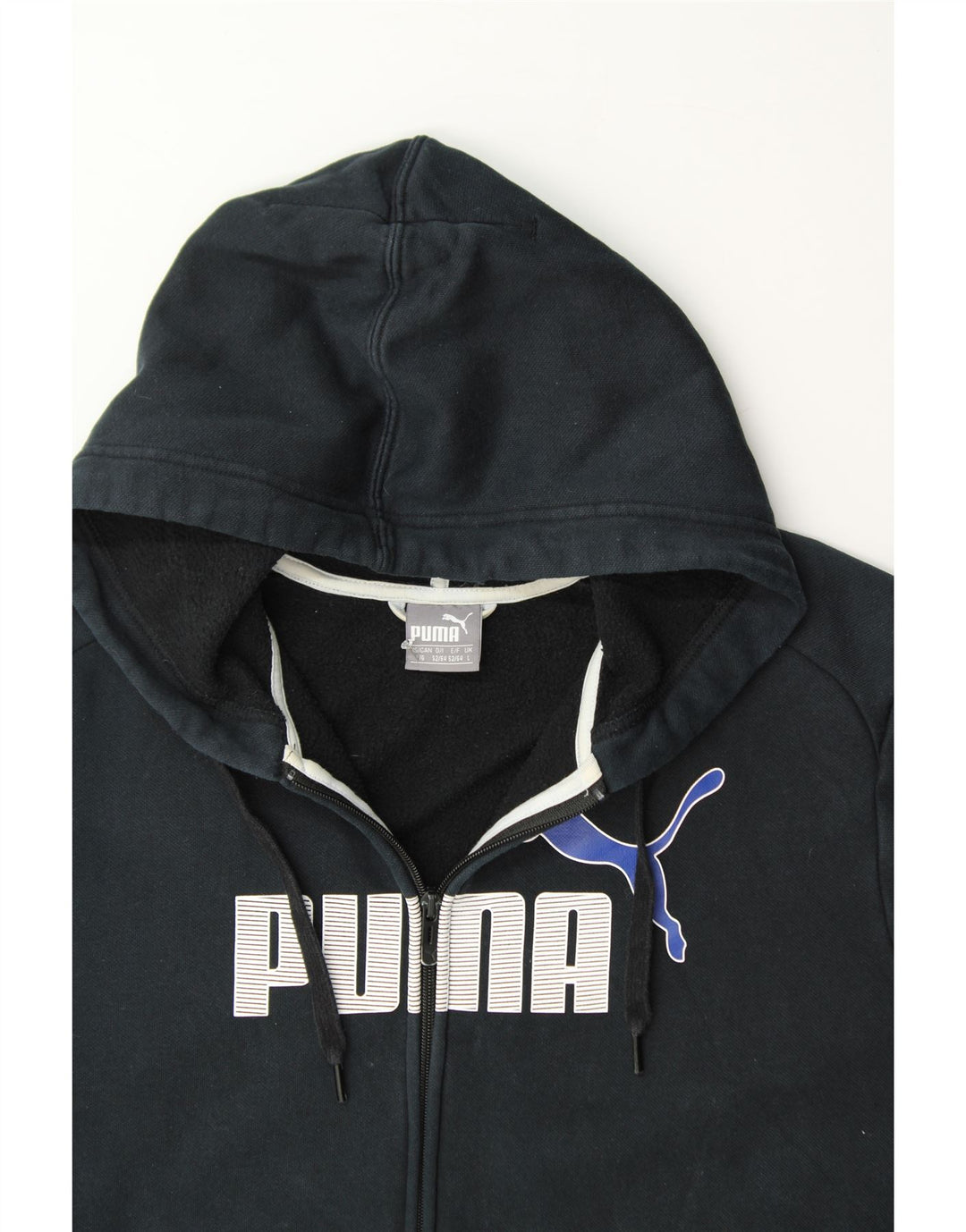 PUMA Mens Graphic Zip Hoodie Sweater Large Navy Blue Cotton Vintage Puma and Second-Hand Puma from Messina Hembry 