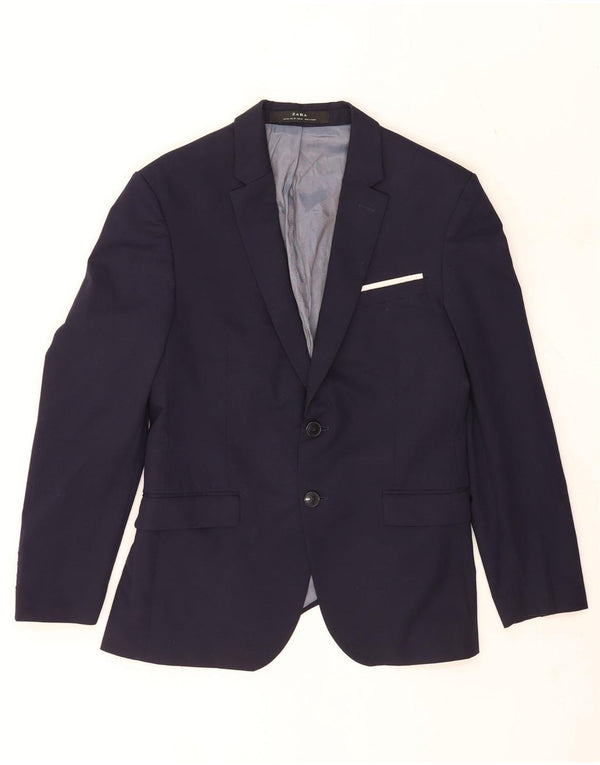 Jaqueta blazer masculina Zara com 2 botões UE 46 pequena azul marinho viscose