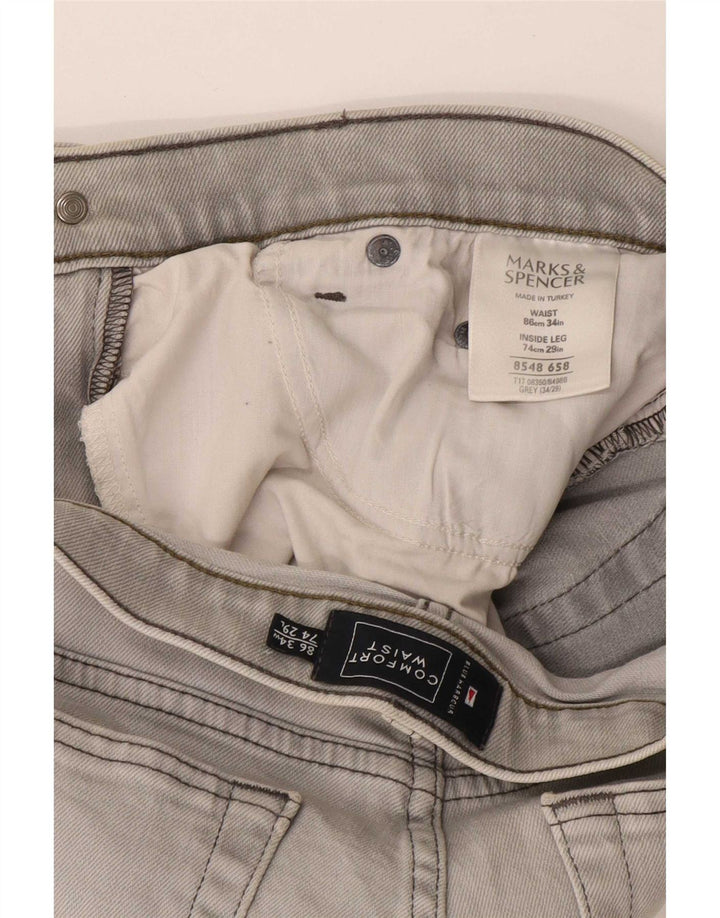 Calça jeans reta masculina Marks & Spencer Blue Harbor W34 L29 algodão cinza