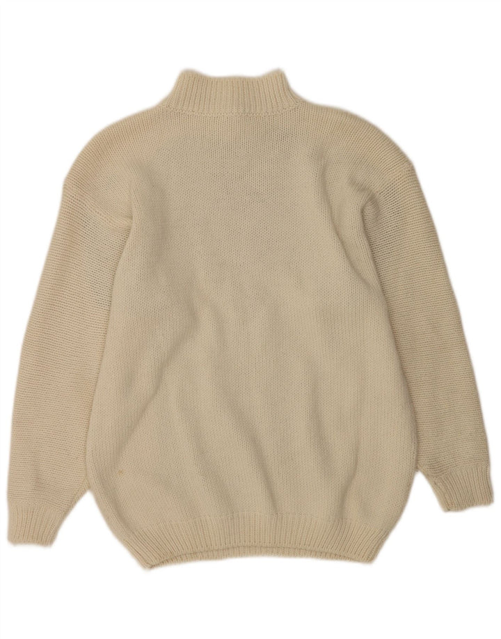 Suéter feminino vintage com gola redonda e botão UK 16 grande off white