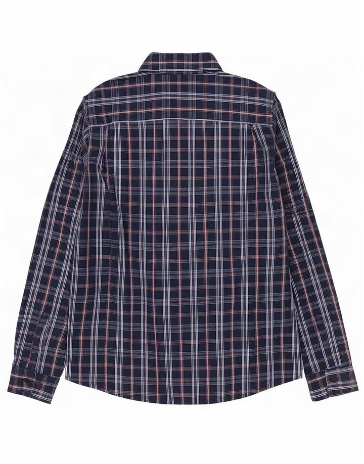 Camisa Wrangler masculina média azul marinho xadrez algodão