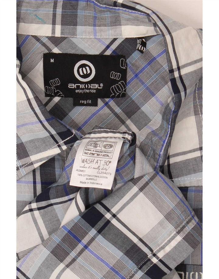 Animal Mens Camisa Manga Curta Azul Médio Algodão Xadrez