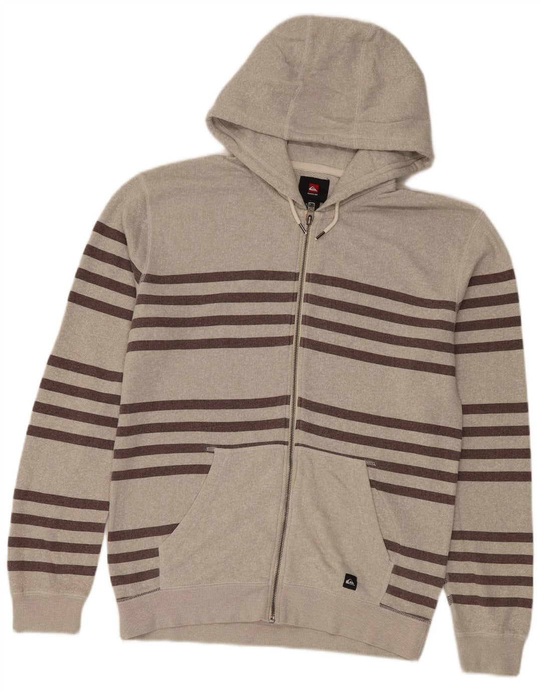 Suéter masculino com capuz e zíper Quiksilver algodão listrado cinza médio