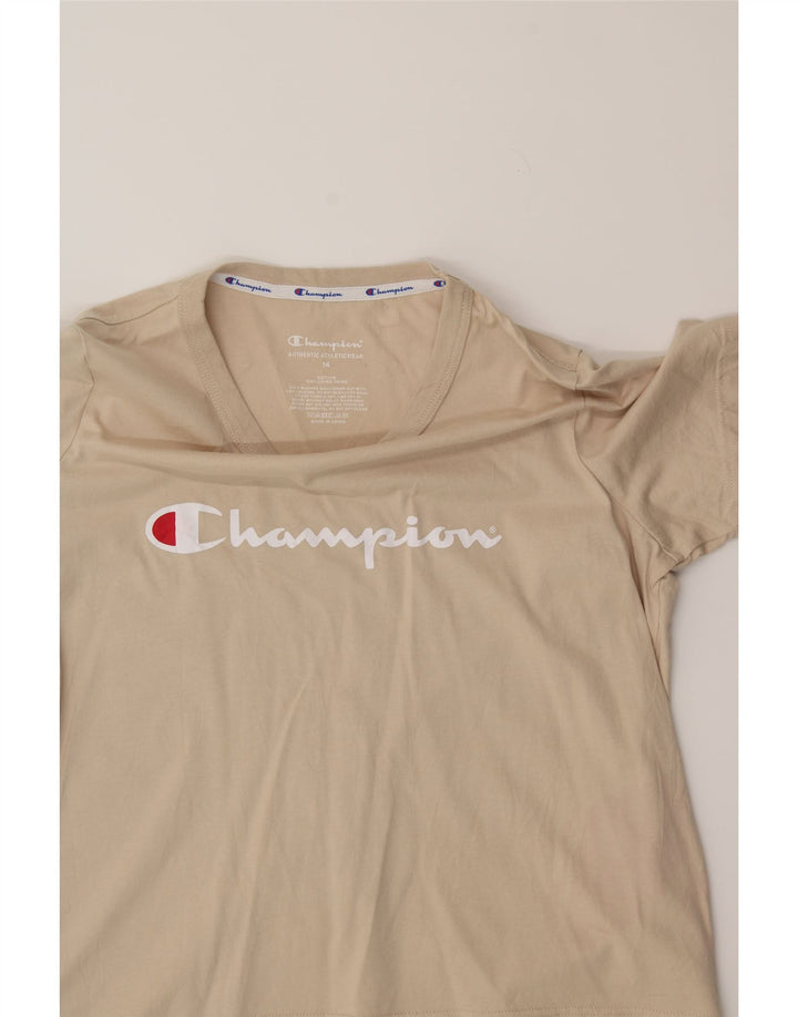CHAMPION Girls Graphic T-Shirt Top 13-14 Years Beige Cotton Vintage Champion and Second-Hand Champion from Messina Hembry 