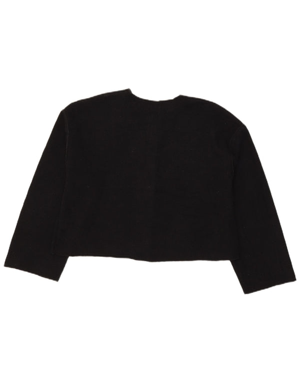 Zara Womens Crop Cardigan Sweater UK 12 Médio Preto Poliéster