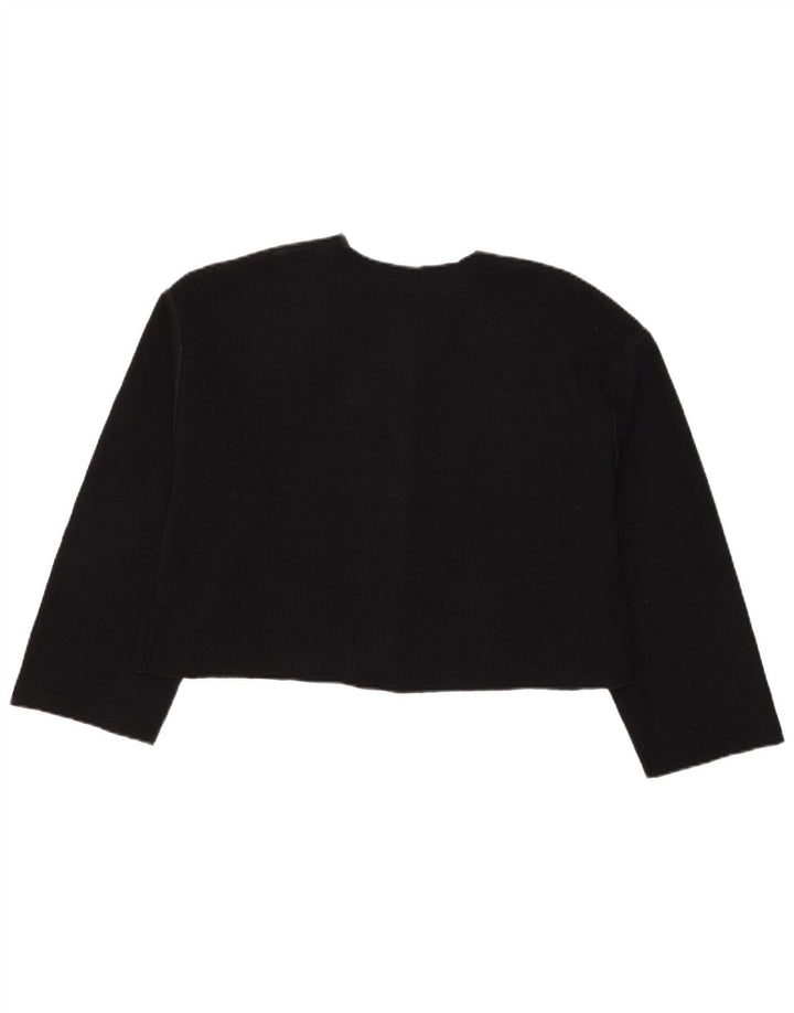 Zara Womens Crop Cardigan Sweater UK 12 Médio Preto Poliéster