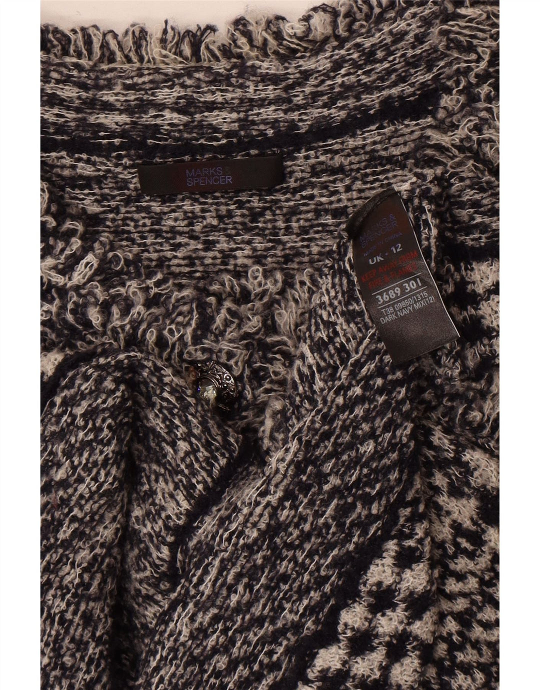 Suéter cardigã feminino Marks & Spencer UK 12 médio azul marinho Houndstooth